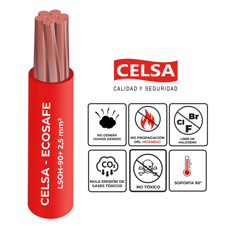 CABLE LSOH-90+ 2.5MM ROJO X 100MTS CELSA