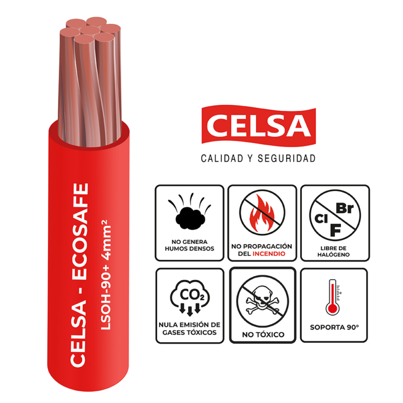 CABLE LSOH-90+ 4MM ROJO X 100MTS CELSA