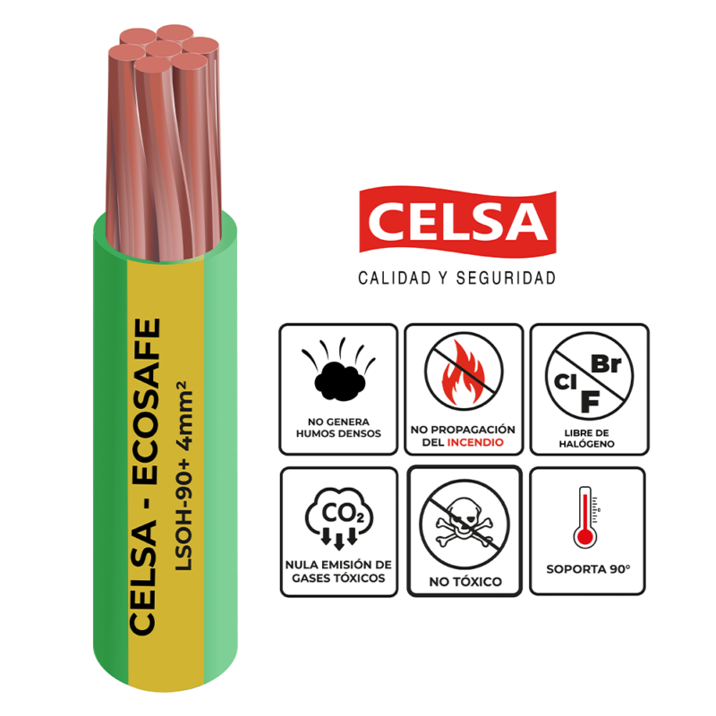 CABLE LSOH-90+ 4MM VERDE/AMARILLO X 100MTS CELSA