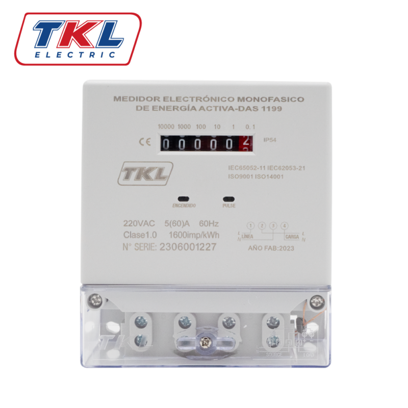 MEDIDOR ELECTRONICO MONOFÁSICO DE ENERGÍA 220V 60A CLASE 1 DAS1199 GRIS TKL