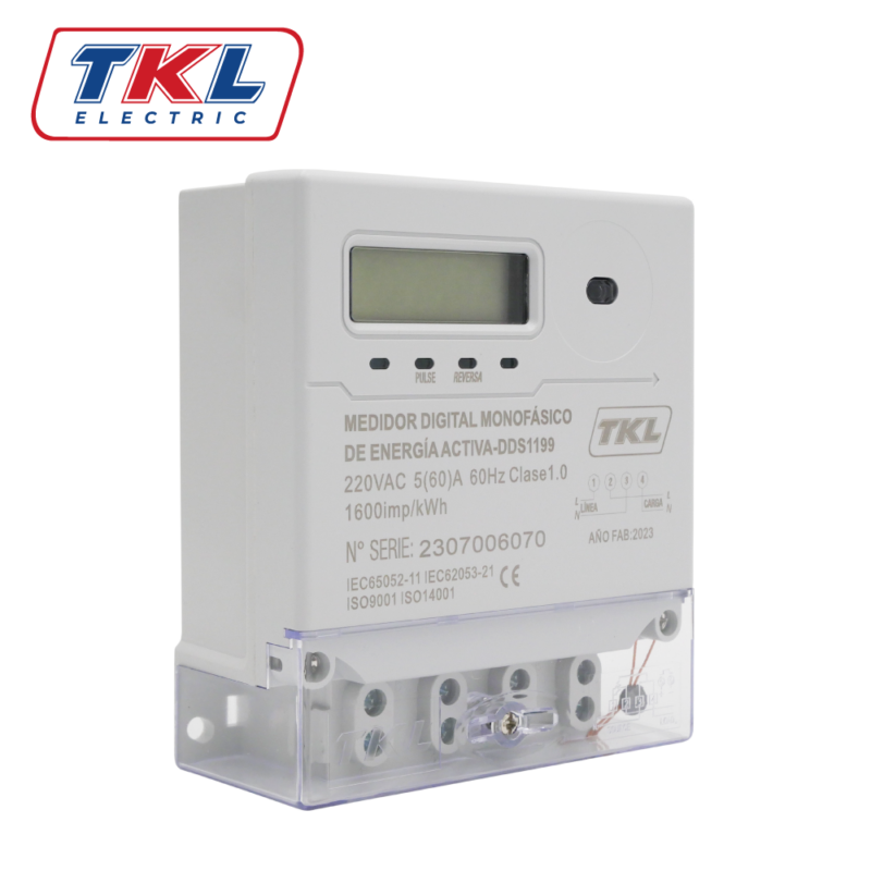 MEDIDOR DIGITAL MONOFÁSICO • ENERGÍA 220V 60A • CLASE 1 • DDS1199 • GRIS • TKL ELECTRIC - Imagen 2