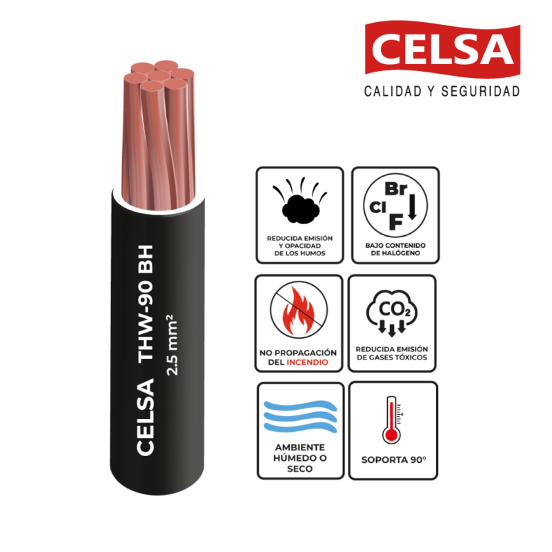 CABLE THW-90 • 2.5MM2 • 100MTS • NEGRO • CELSA