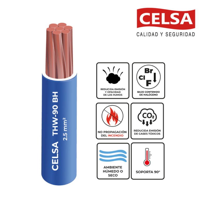 CABLE THW-90 • 2.5MM2 • 100MTS • AZUL • CELSA