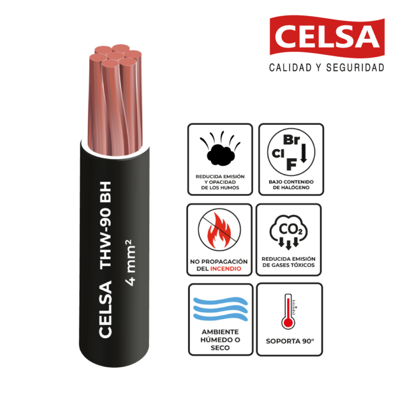 CABLE THW-90 • 4MM2 • 100MTS • NEGRO • CELSA