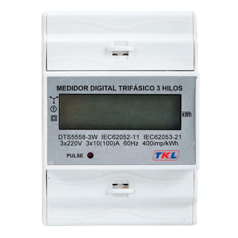 MEDIDOR DIGITAL TRIFASICO 3 HILOS P/RIEL DIN 3X220V 10(100)A DSS5558-3W TKL