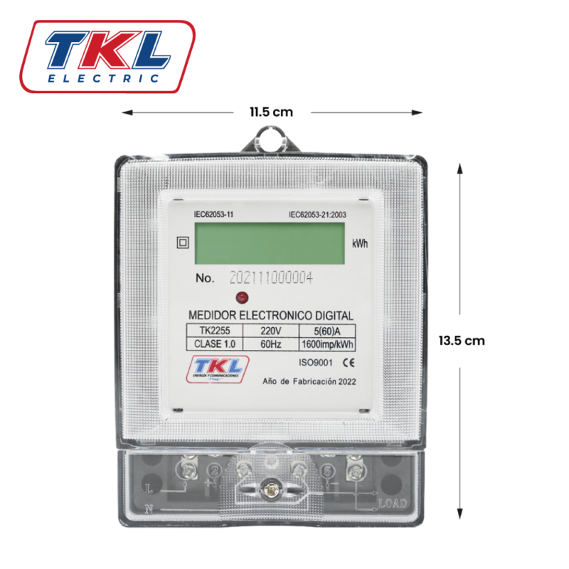 MEDIDOR DIGITAL MONOFÁSICO • 220V 60A • CLASE 1 • TK2255 • TKL ELECTRIC - Imagen 3