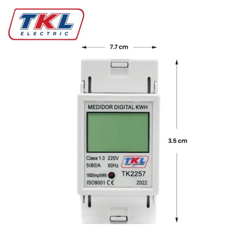 MEDIDOR DIGITAL MONOFÁSICO • 1 MODULO P/RIEL DIN • 220V 60A • TK2257 • TKL ELECTRIC - Imagen 3