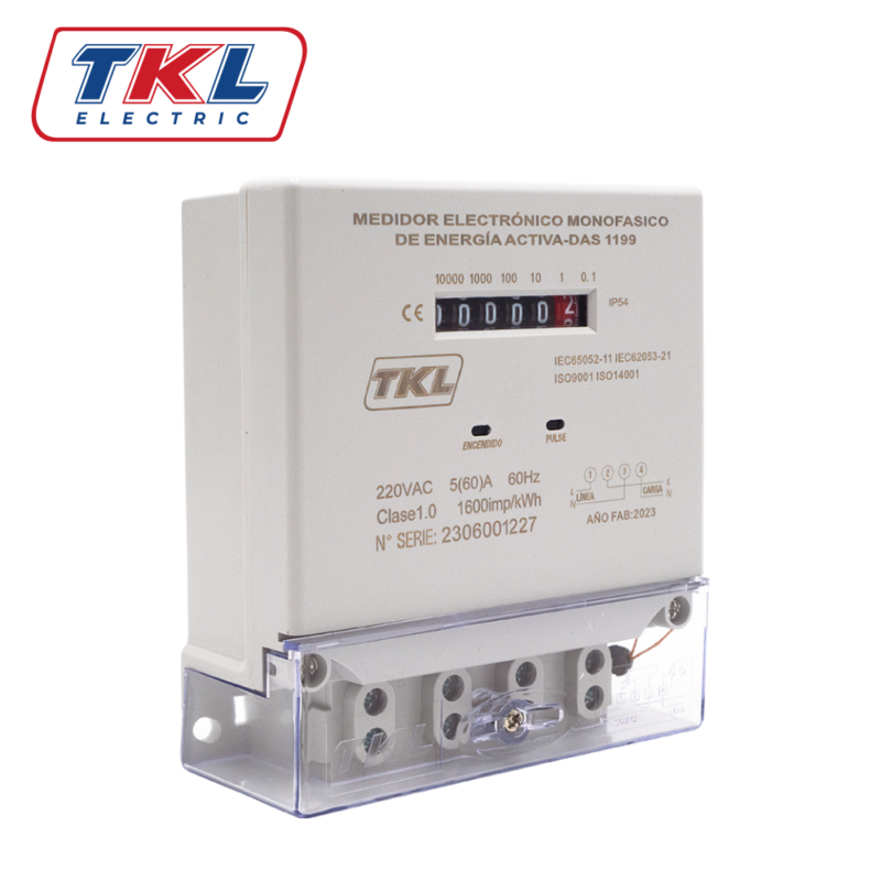 MEDIDOR ELECTRONICO MONOFÁSICO DE ENERGÍA 220V 60A CLASE 1 DAS1199 GRIS TKL - Imagen 2