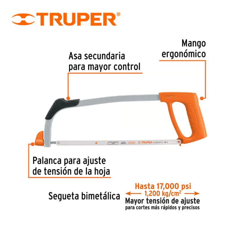 ARCO DE SIERRA PROFESIONAL 12 MANGO ERGONÓMICO 10234 TRUPER - Imagen 2