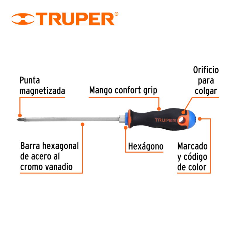 DESARMADOR DE CRUZ 316 X 6 MANGO COMFORT GRIP 14067 TRUPER - Imagen 2