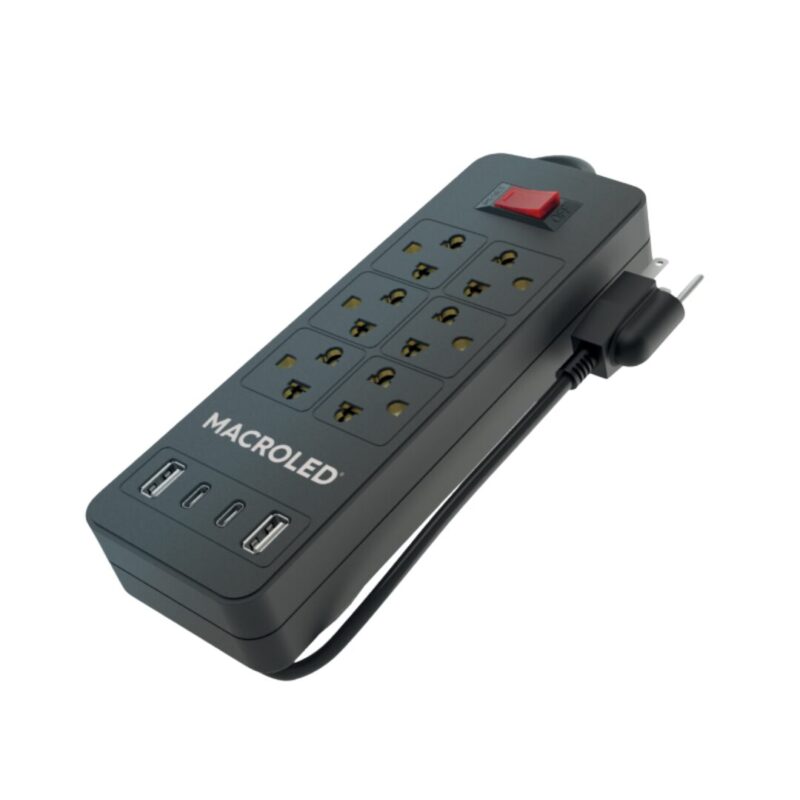 SUPRESOR 6 TOMAS NEGRO 1.5MTS 250V 10A 2200W SX6N-2USB+2USBC-1.5M | MACROLED